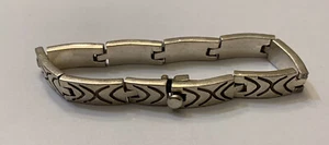 Vintage Sterling Mexico TAXCO Fancy Carved Silver Panel Bracelet 7.5” Long ANA - Picture 1 of 8