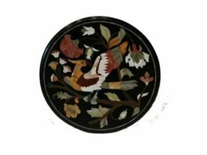 12'' Black Round Marble Coffee Table Top Inlay Malachite Mosaic decor wall - Picture 1 of 4