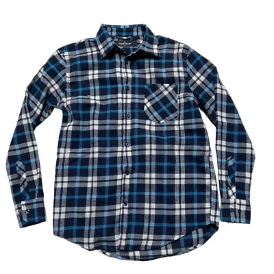 Camisa de franela vintage de sastre para hombre mediana azul a cuadros abotonada informal preppy Foto 1 de 4