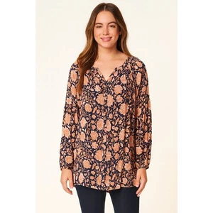 Lucky Brand Jemma geblümtes gesmoktes Bauerntop marineblau Knopfleiste Viskose Größe Large - Bild 1 von 14