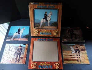 Vintage '50 Hopalong Cassidy Intarsien 4 Fernseher Puzzle Box Set Cowboy William Boyd - Bild 1 von 24