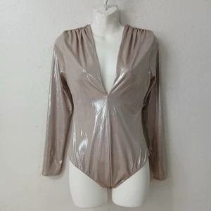 BODY DRAPEADO ZARA MUJER NUEVO CON ETIQUETAS DORADO BRILLANTE Talla S Manga Larga Agachado Broches de presión J679 - Imagen 1 de 9