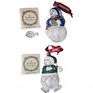 Waterford Holiday Heirloom Snowman Ornaments 2 Christmas Decorations Blown Glass - Picture 1 of 12