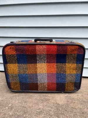 Maleta Equipaje Boho Hippie Skyway Vintage Años 70 Cuadros Tweed Foto 1 de 4