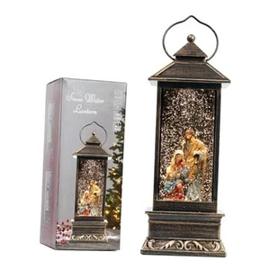 12" Christmas Snow Globe Lantern with Nativity - Water Swirling Glitter LED - Picture 1 of 7