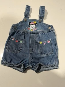 Vintage Baby Minnie Mouse Jean Overall Shortalls 6/9m - Picture 1 of 6