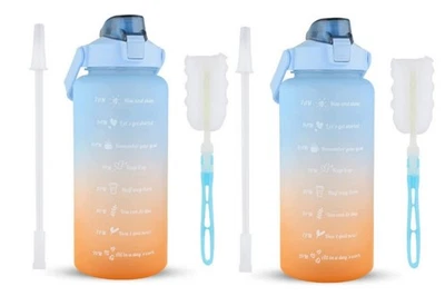 2-64Oz Sport Motivational Water Bottle BPA Free Straw Time Marker & Brush - Image 1 of 4