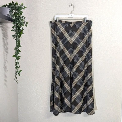 NWT Lane Bryant Tan Gray Plaid Swing Maxi Skirt Holidays Fall Semi-Formal 14 - Image 1 of 4