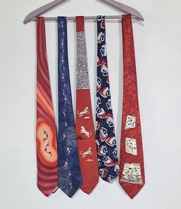 LOT of 5 Vintage Neckties 1940s Wide Swing Ties Rockabilly Game Birds Wild Cats - Picture 1 of 20