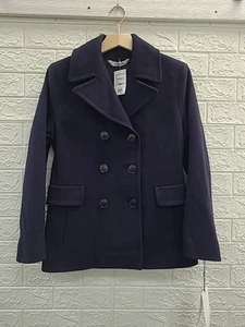 New Fleurette Ali Navy Blue Wool Pea Coat Size 8 Petite - Picture 1 of 8
