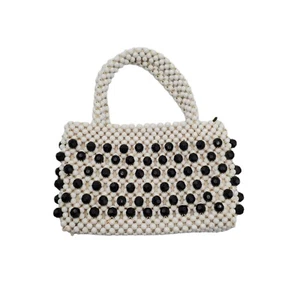 VTG Italy Black and White Plastic Beaded Purse Top Handle Zipper Unisex - Picture 1 of 10