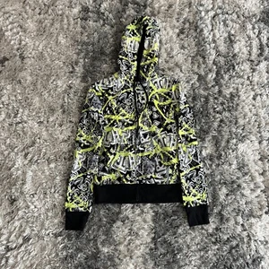 Youth Teen Girls Size Small S Full Zip-Up Hoodie Y2K AOP Graphic Neon Print VTG - Picture 1 of 7