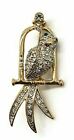 Parrot Bird Swing Rhinestone Gold Tone Brooch Pin Jewelry Animal Themed