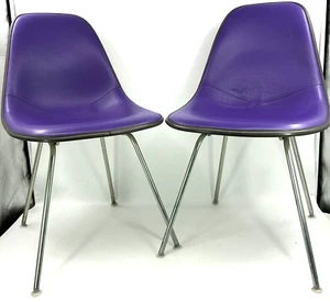 1970s Set of Two Herman Miller Eames DSX Dining Chairs with H Bases Purple - Picture 1 of 19