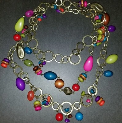 Juego de joyas Premier Designs Parade cuentas arco iris antiguas vintage de latón y acrílico Foto 1 de 4