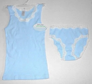Girl Vintage Rene Rofe 2 Pc Cotton Ribbed Lace Tank Pantie Underwear Set S 4/5 - Picture 1 of 6