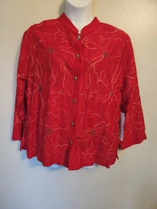 NWT Tantrums Collection Red Silk Blend Embroidered Jacket Blazer Size 2X - Picture 1 of 6