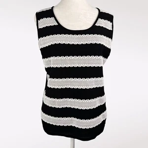 Tahari Arthur S. Levine Striped Sleeveless Top Black White Size 8 - Picture 1 of 10
