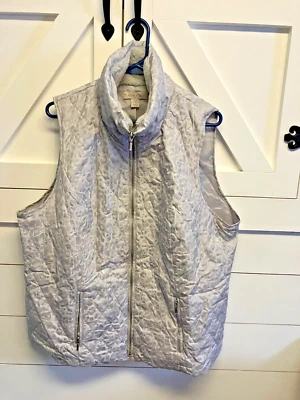 NUEVO CON ETIQUETAS Laura Ashley Mujer 2xl Plata Estampado Guepardo Cremallera Frontal Chaleco Cuello Piel Sintética Foto 1 de 4