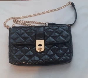 JAEGER KATE BLACK BAG GOLD TONE QUILTED PATENT LEATHER CLUTCH SHOULDER HAND BAG - Picture 1 of 13