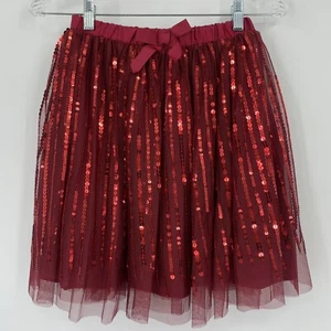 Peek Girls Sequin Skirt Size 12 Red Tulle Elastic Waist Full Flare Holiday NWT - Picture 1 of 10