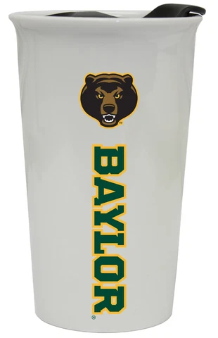 BAYLOR BEARS 12OZ CERAMIC TUMBLER-BAYLOR UNIVERSITY TRAVEL MUG w/ LID Cover