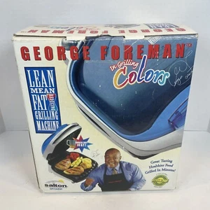 George Foreman Grill In Grilling Colors White/Blue Salton GR10ABWI NEW Open Box - Picture 1 of 3