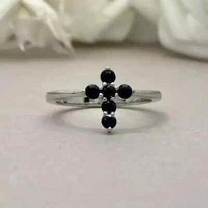 2Ct Round Cut Lab-Created Black Spinal Engagement Ring 14K White Gold Plated - Picture 1 of 4