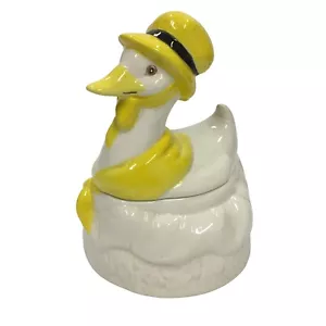 Vintage Keramik Mutter Gans Schmuckschatulle Bonboniere Bauernhaus Dekor weiß gelb - Bild 1 von 13