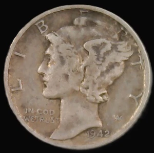 1942 D Mercury Dime - 90% argento - moneta circolata USA - 0,072 oz ASW - Foto 1 di 2