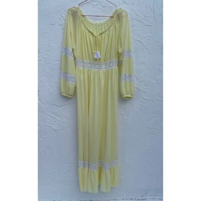 Vintage Gilead Womens Long Sleeve Ruched Flowy Lace Maxi Dress Yellow Sz M - Image 1 of 4