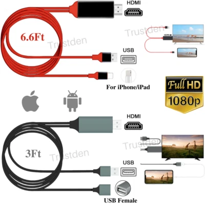 1080P HDMI Mirroring AV Cable for iPhone iPad Android Phone to TV HDTV Adapter - Image 1 of 4