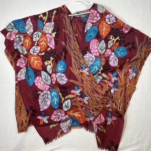 Anu Floral Embroidered 100% Wool Designer Shawl Wrap Boho Artsy Lagenlook - Picture 1 of 7