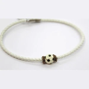 Bracciale in Pelle con Pallone in Argento - Calcio Bianco - Foto 1 di 1