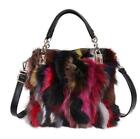 Women Color stitching fox Fur Bag Buckle Handbag Female Purse Shoulder Tote Bags