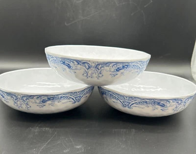 Set 3 Michel Design Works Melamine Cereal Salad Bowls Blue white French Country - Image 1 of 4