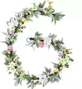 6FT Easter Egg Garlands for Mantle with LED Lights, Wall Holiday Party Easter - Picture 1 of 6