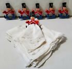 Vintage Christmas 6 Wooden Toy Soldiers Napkin Rings w/ Cloth Napkins Painted 