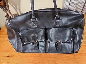 Vtg Paul Sebastian PS Large Black Duffel Bag With Gold Trim 18x9x12. V1 - Picture 1 of 6