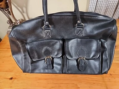 Vtg Paul Sebastian PS Large Black Duffel Bag With Gold Trim 18x9x12.  V1 Foto 1 de 4