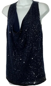 Donna Karan New York Top Damen klein blau Pailletten ärmellos Kaschmir Strick Y2K - Bild 1 von 10