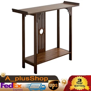 2-Layer Vintage Console Table Sofa Side Table Entryway Table Bamboo Shelf New - Picture 1 of 10
