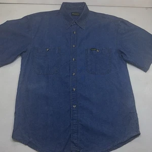 Top uomo denim manica corta vintage Wrangler blues con bottoni L ranch western - Foto 1 di 18