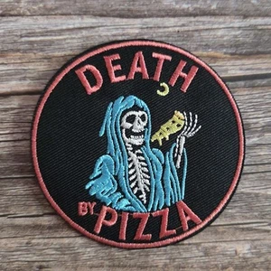 Death By Pizza Gothic Grim Reaper Skater 90s Style Iron on Patch - Picture 1 of 2