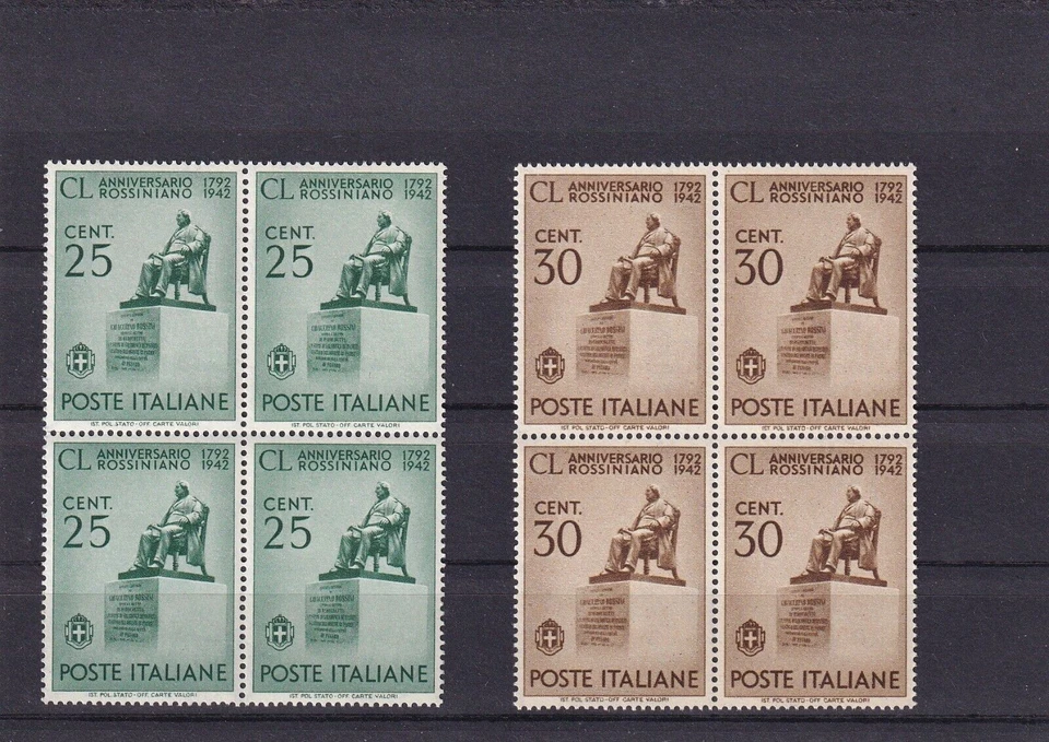 SA24d Italy 1942 The 150th Anni of the Birth of Rossini, Statue mint blocks of 4 - Image 1 of 1