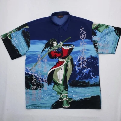 DTEK Sport Shirt Mens 2XL Anime Samurai Graphic Blue Button Front Made Korea - Image 1 of 4