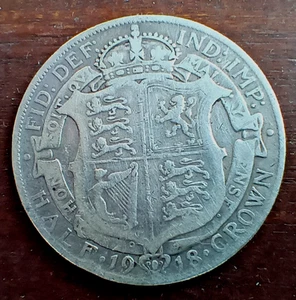 🟪 1918 - GREAT BRITAIN - 92.5% SILVER - HALF CROWN - 2s6d - King Gorge V. - Picture 1 of 2