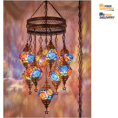 Lujosa araña de mosaico de 9 luces en estilo turco y marroquí para grandes espacios Foto 1 de 3
