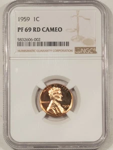 1959 PROOF LINCOLN CENT - NGC PF-69 RD CAMEO, VIRTUAL PERFECTION! WOW! - Picture 1 of 3