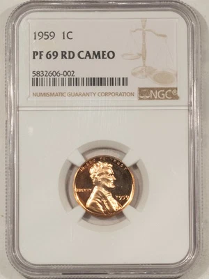 1959 PROOF LINCOLN CENT - NGC PF-69 RD CAMEO, VIRTUAL PERFECTION! WOW! - Image 1 of 3